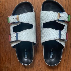 Zadig + Voltaire rainbow buckle snakeskin sandal